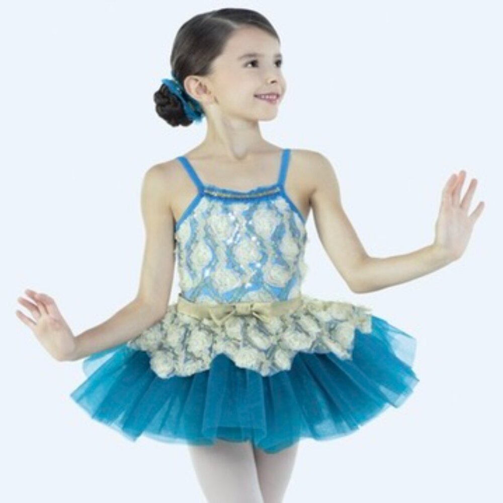 Revolution Dance Costume Flower Fairy's Lullaby Bodysuit Tutu Child's LARGE Blue